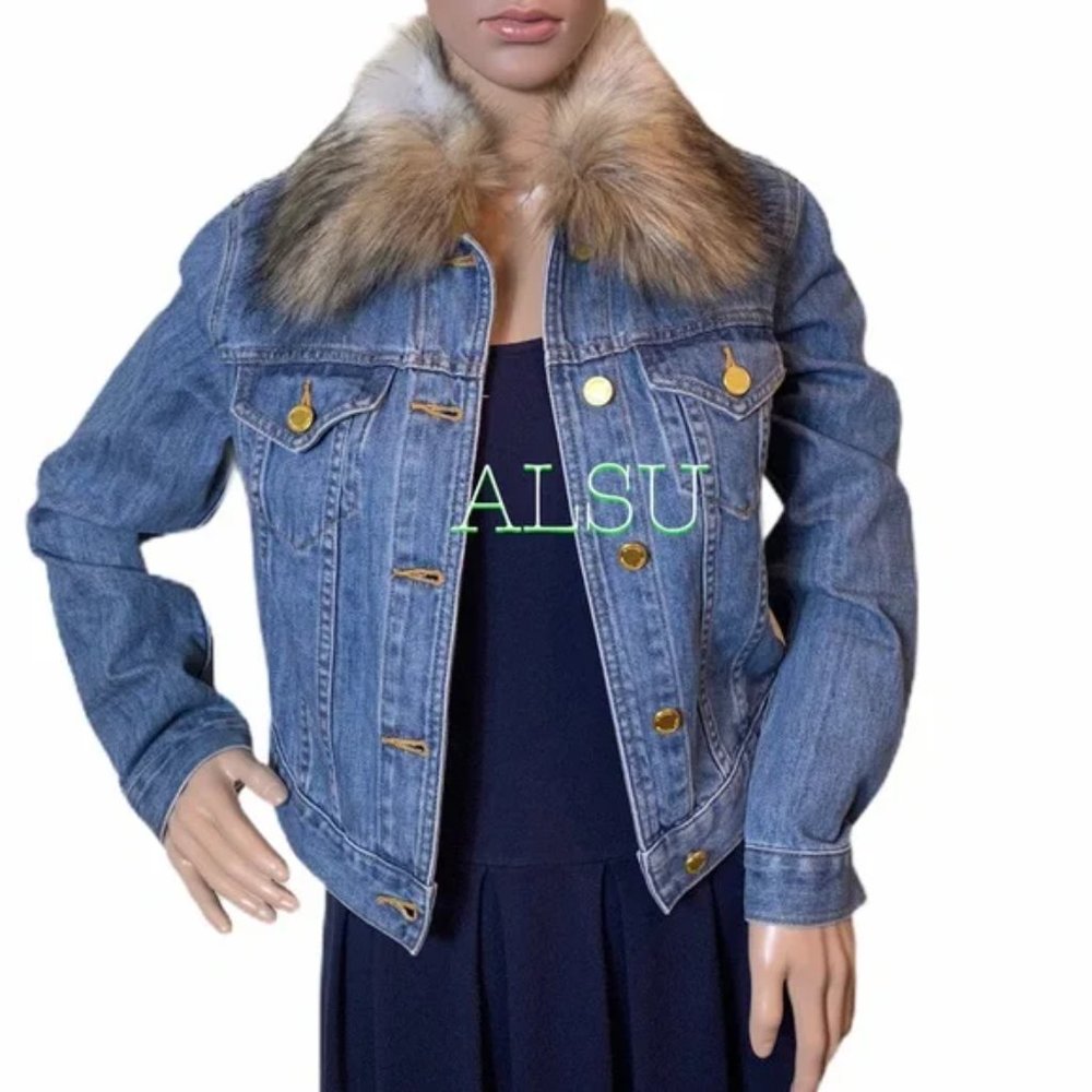 💖MEGA SALE💖💥 Faux Fur Denim Jacket Collar LightInd JF91EU3N37 - Picture 6 of 8